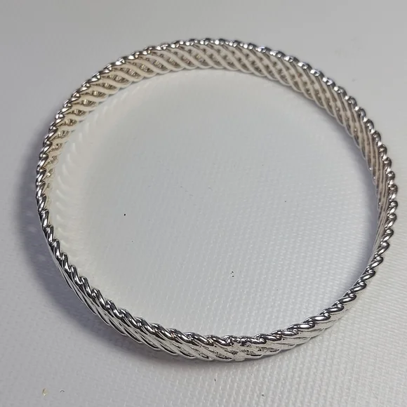 Silver Tone Woven Braid Small Bangle Bracelet - Picture 3 of 6